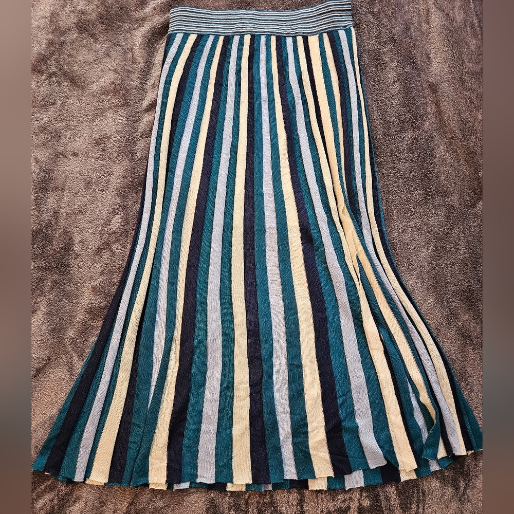 Express Teal and Cream Striped A-Line Skirt